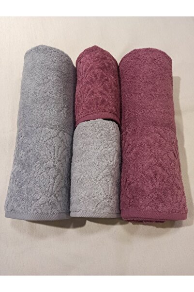ŞENER HOME Набір для ванної кімнати з 4 предметів, рушник для ванної та рушник для голови - суха троянда та сірий