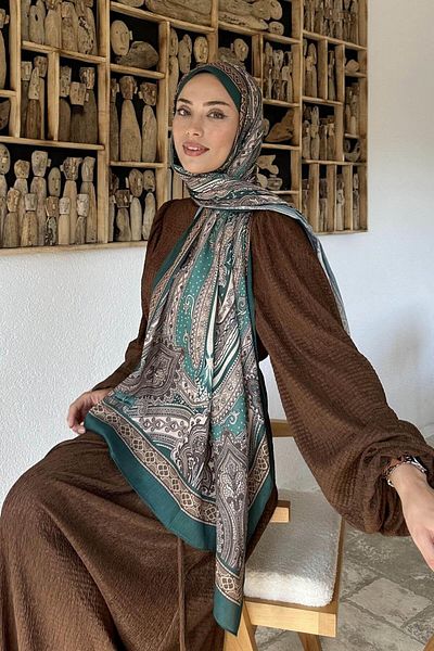 lamelif.com Изумруденозелен ретро памучен шал