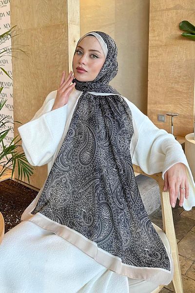 lamelif.com Черен бежов ретро памучен шал