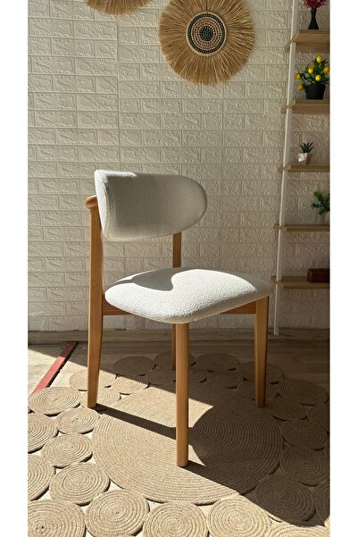 silla Concept Polo Sandalye Teddy Krem Kumaş Natural Ahşap Sandalye