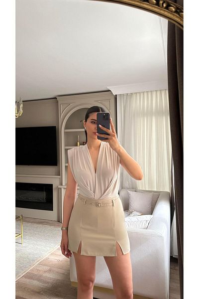 HAZELANNA Beige Shorts Skirt