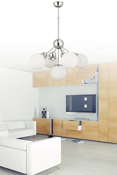 İstanbul Avize Larin 5'li Gümüş Beyaz Glop Camlı Avize