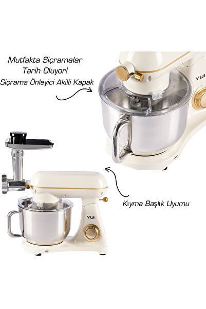 Yui M122 1800 W 6 Litre Alüminyum Döküm Hamur Makinesi Stand Mikser Krem Gold