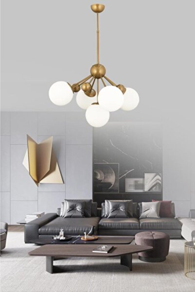 İstanbul Avize Larin 5'li Eskitme Beyaz Glop Camlı Avize