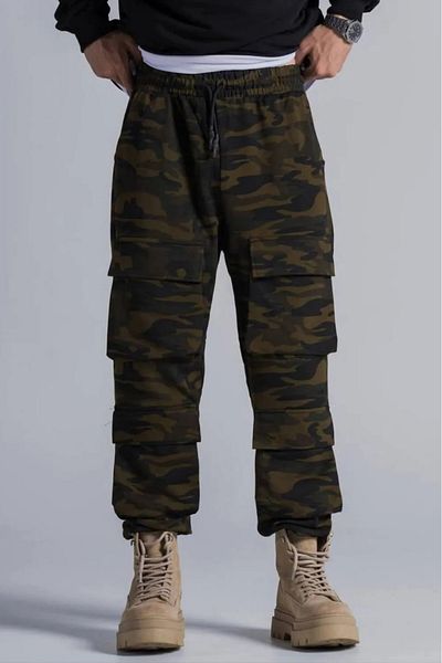 Superbluemexico Men's Cargo Pocket Loose Camouflage Baggy Trousers