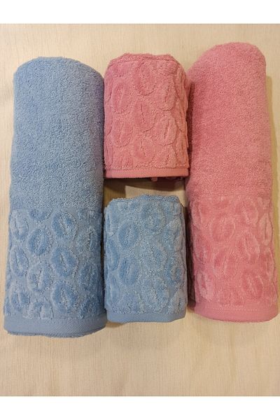 ŞENER HOME Set de baie Bade din 4 piese, prosop de baie și prosop de cap - albastru și liliac