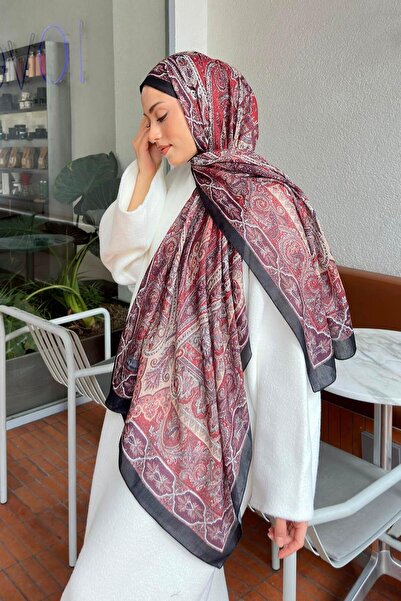 lamelif.com Retro Desen Pamuk Şal Bordo