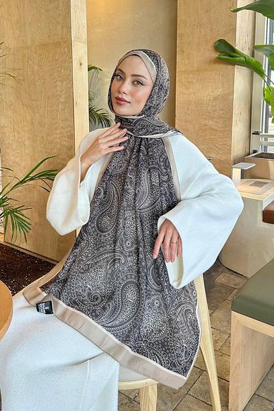 lamelif.com Şal din bumbac cu model retro maro amar bej