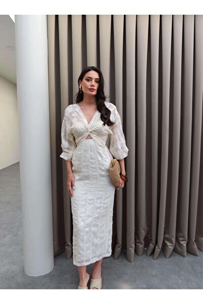 ESRAHELVACI Rochie Midi cu mâneci balon festonate