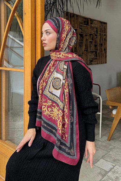 lamelif.com Памучен шал с шарки в бордо и червено Versa