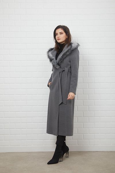 Concept. Side Tied Snap Closure Hooded Fur Coat Gray 3697