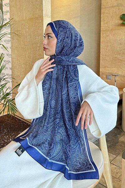 lamelif.com Retro Desen Pamuk Şal Lacivert 2