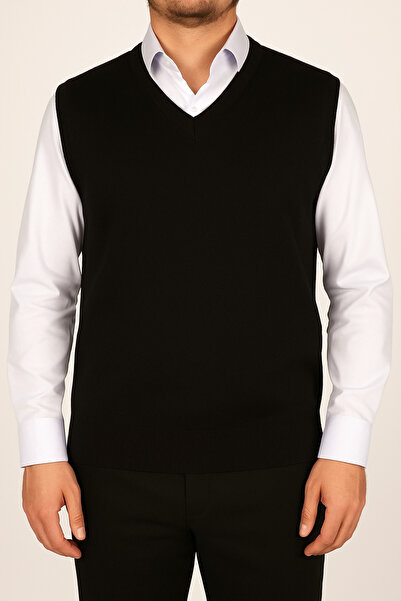 nacar çarşı Baba Erkek V Yaka Siyah Triko Süveter – Klasik ve Şık
