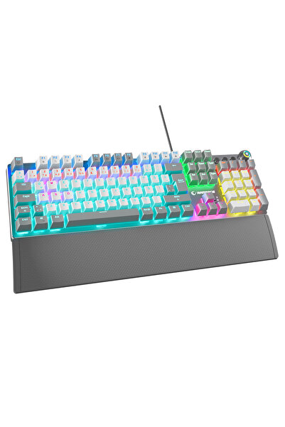 Rampage Kb-r28 Blade Plus Gökkuşağı Aydınlatmalı Tam Türkçe Red Switch Mekanik Oyuncu Klavyesi-gri