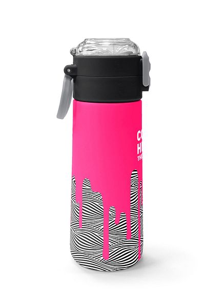 Coral High Kids Pink Black White Patterned Straw and Direct Drinking Steel Thermos 500 ml 31878