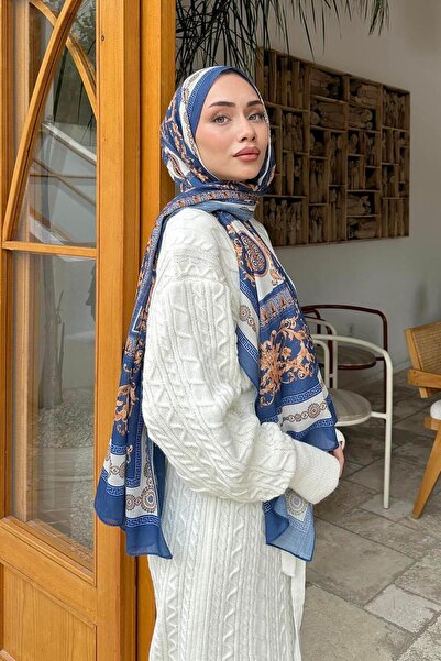 lamelif.com Versa Desen Pamuk Şal İndigo
