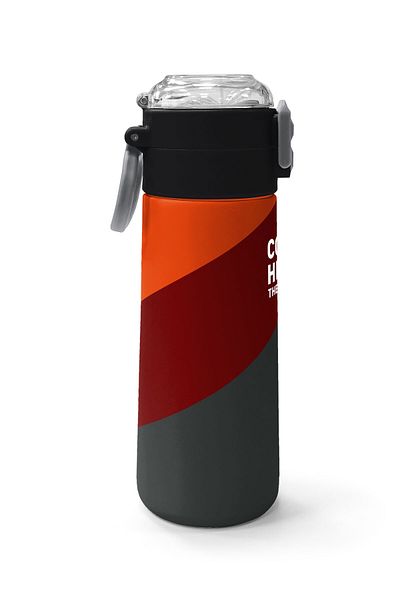 Coral High Kids Orange Burgundy Patterned Straw and Direct Drinking Steel Thermos 500 ml 31892