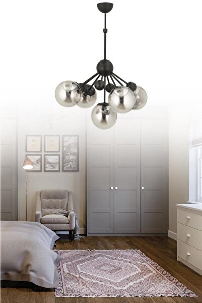 İstanbul Avize Larin 5'li Siyah Füme Glop Camlı Avize