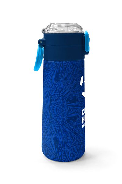 Coral High Kids Navy Blue Saks Football Patterned Straw and Direct Drinking Steel Thermos 500 ml 31897