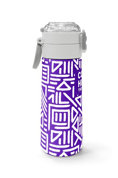 Coral High Kids Purple White Geometric Patterned Steel Thermos with Straw and Direct Drinking 500 ml 31883