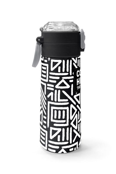Coral High Kids Black and White Geometric Patterned Steel Thermos with Straw and Direct Drinking 500 ml 31882