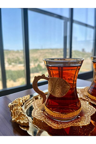 SUN INOX STORE 6 ADET OVAL GOLD GÜL AKSESUARLI ÇAY KAHVE SUNUM , SÖZ NİŞAN VE...