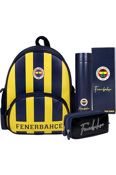 Fenerbahçe Faux Leather Kindergarten Bag, Licensed Pencil Bag - Licensed Logo Printed Steel Thermos