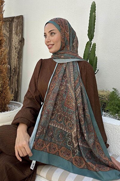 lamelif.com Retro Desen Pamuk Şal Çağla Yeşili