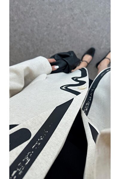 HAZELANNA Premium Linen Jacket - Black Printed, Cream Color