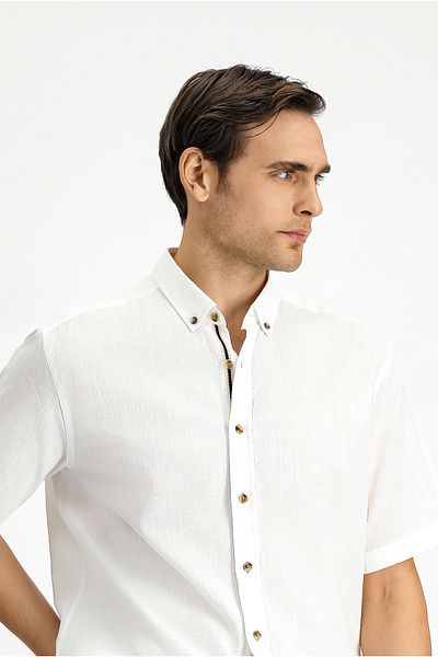 Kiğılı Short Sleeve Regular Fit Button Collar Linen Look Cotton Sports Shirt