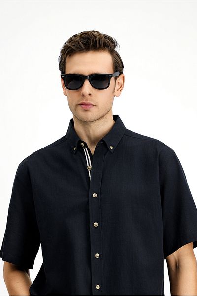 Kiğılı Short Sleeve Regular Fit Button Collar Linen Look Cotton Sports Shirt