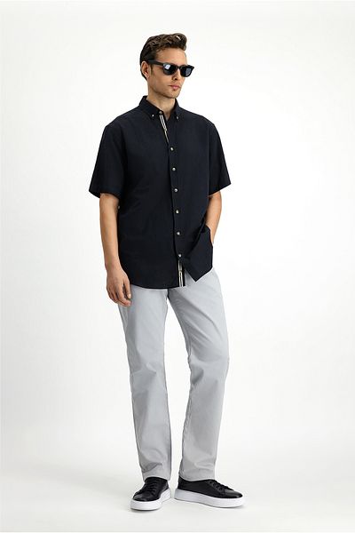Kiğılı Short Sleeve Regular Fit Button Collar Linen Look Cotton Sports Shirt