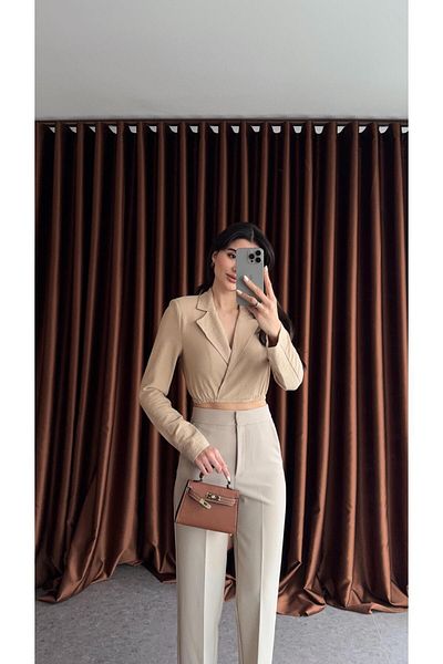 HAZELANNA Milky Brown Double Breasted Jacket