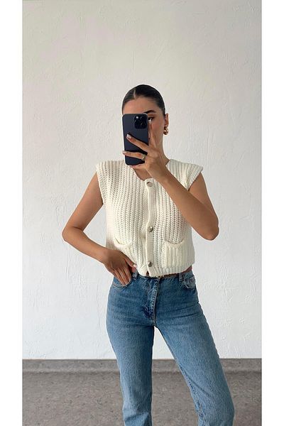 HAZELANNA Ecru Thessaloniki Knitted Vest