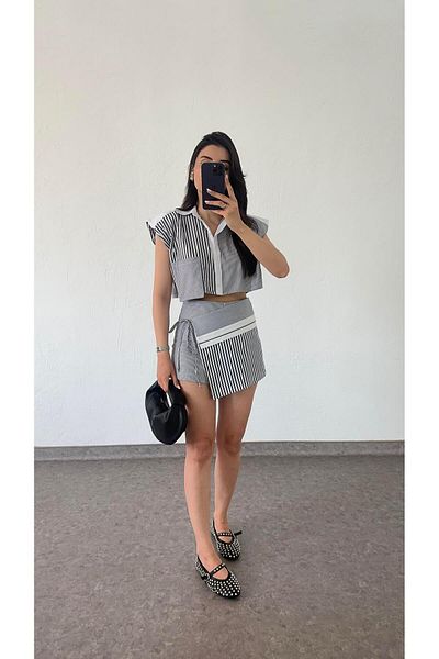 HAZELANNA Striped Skirt and Shirt Set