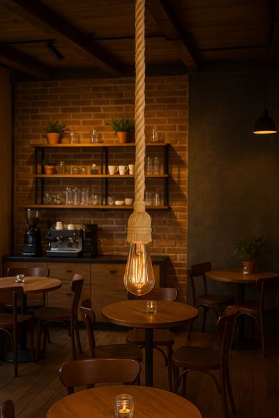 aybükpabuç Jute Rope Pendant Lamp Chandelier Wired Rope Rustic Lamp (100 cm)