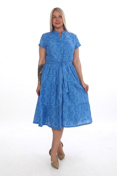 etselements Rochie din voile cu curea și căptușită cu șireturi 7175 Saks Blue