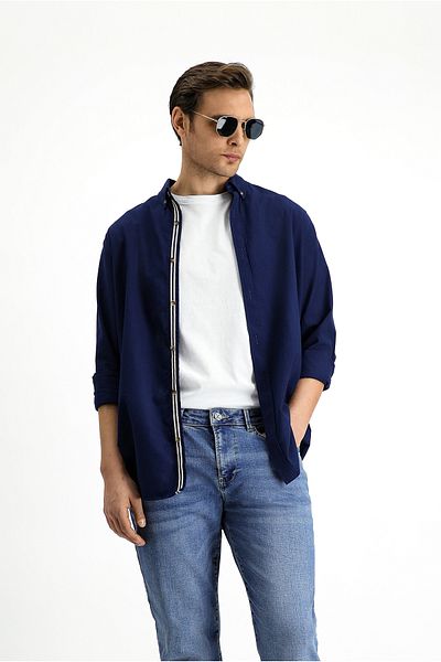 Kiğılı Long Sleeve Regular Fit Button Collar Linen Look Sports Cotton Shirt