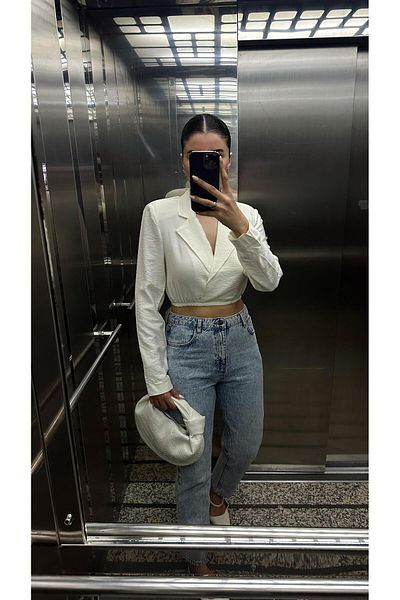 HAZELANNA Ecru Double Breasted Jacket