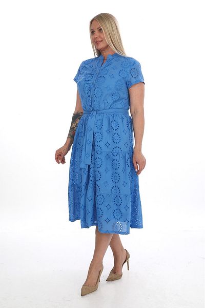 etselements Rochie din voile cu curea și căptușită cu șireturi 7175 Saks Blue