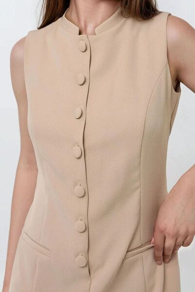 Hiccup Button Detailed Short Crew Neck Jumpsuit