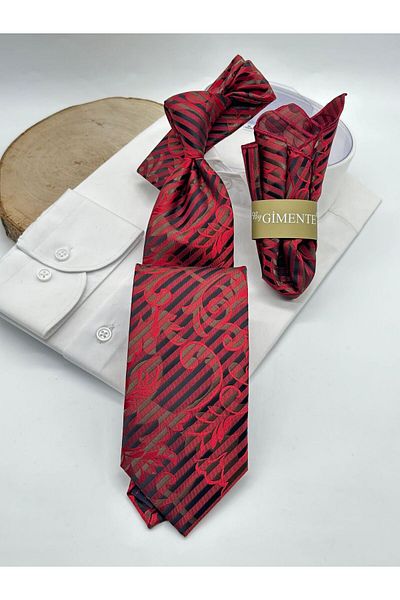 Gutiero Red Patterned Classic Handkerchief Tie