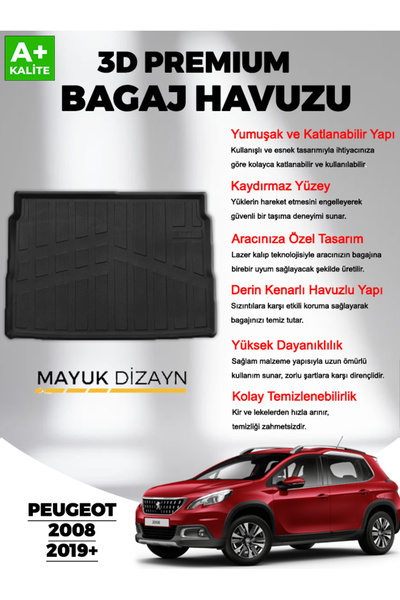 Mayuk Dizayn Peugeot 2008 Üst 2019 Sonrası MYK 3D Premium Yumuşak Bagaj Havuzu