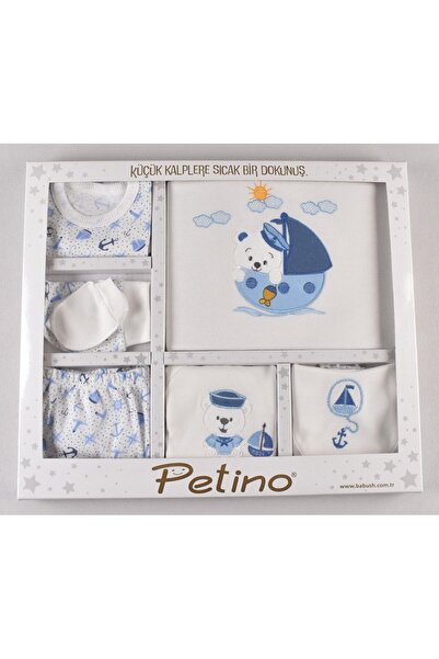 Petino Gemili 10’lu %100 Pamuk Hastane Çıkış Seti – Mavi Tropikal Desen