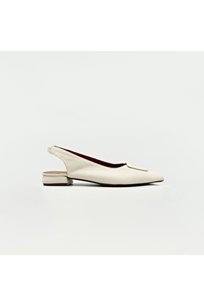 Folle حذاء باليرينا من الجلد الطبيعي باللون البيج – تصميم بإبزيم مفتوح من الخلف