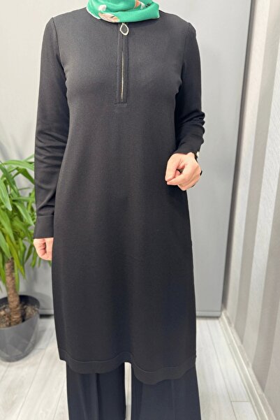 MISS DALIDA Zipper Detailed Knitwear Tunic Black T25Y-6017