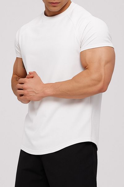 GENIUS STORE Ανδρικό αθλητικό μπλουζάκι Running Sports Gym Raglan Oval Cut Χτενισμένο βαμβακερό μπλουζάκι OVALT-SHİRT