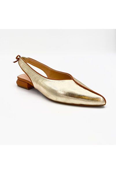 Folle Altın & Taba Hakiki Deri Alçak Topuklu Kadın Ayakkabı