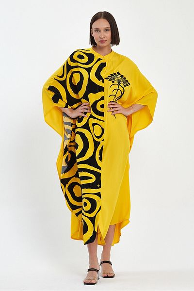 bacc Maxi Size Yellow Embroidery Embroidered Woven Viscon Dress Bcvl-251033