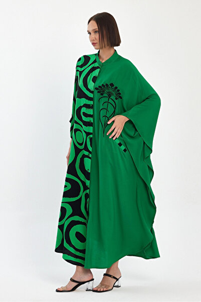 bacc Γυναικείο φόρεμα μάξι με πράσινο κέντημα υφαντό βισκόζη Bcvl-251033